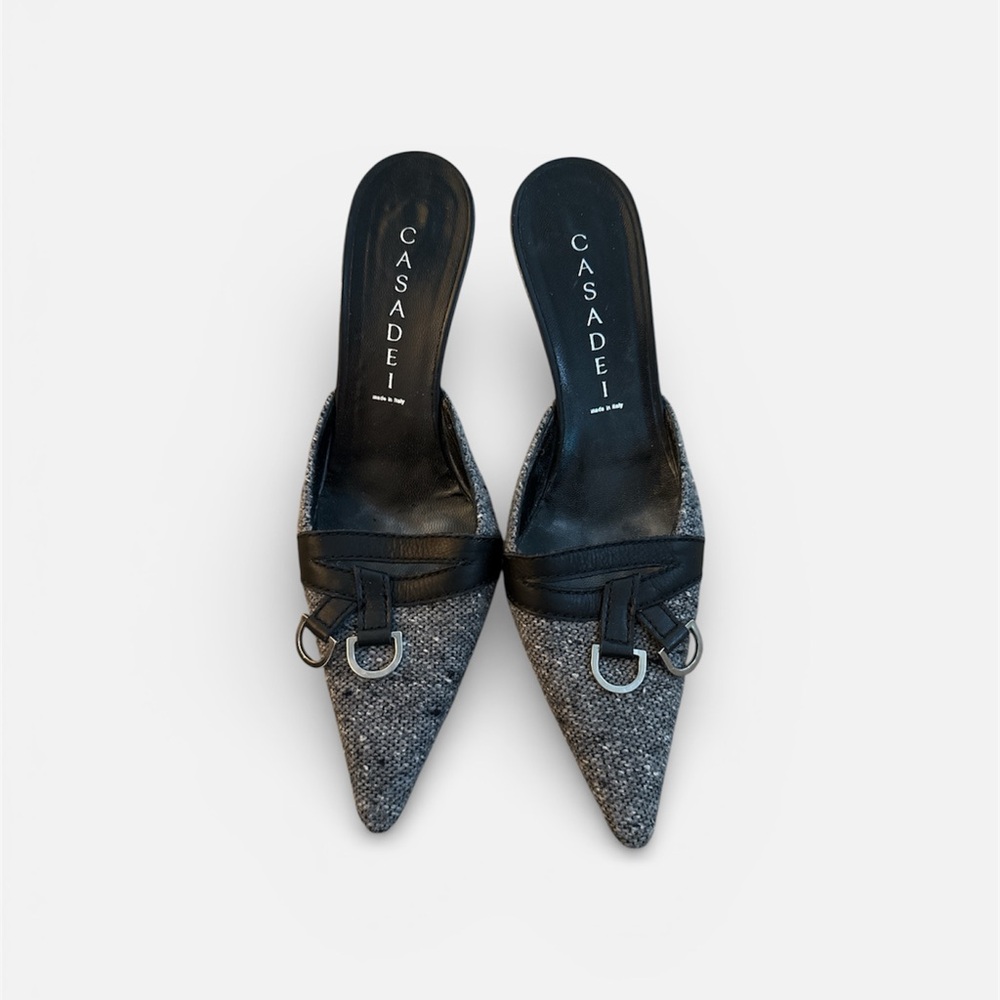 Casadei Black and Gray Textured Mules